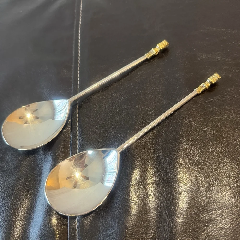 Set Of 2 Gorham Gold Lion Head Silverplate Spoons Metropolitan Reproduction 7”